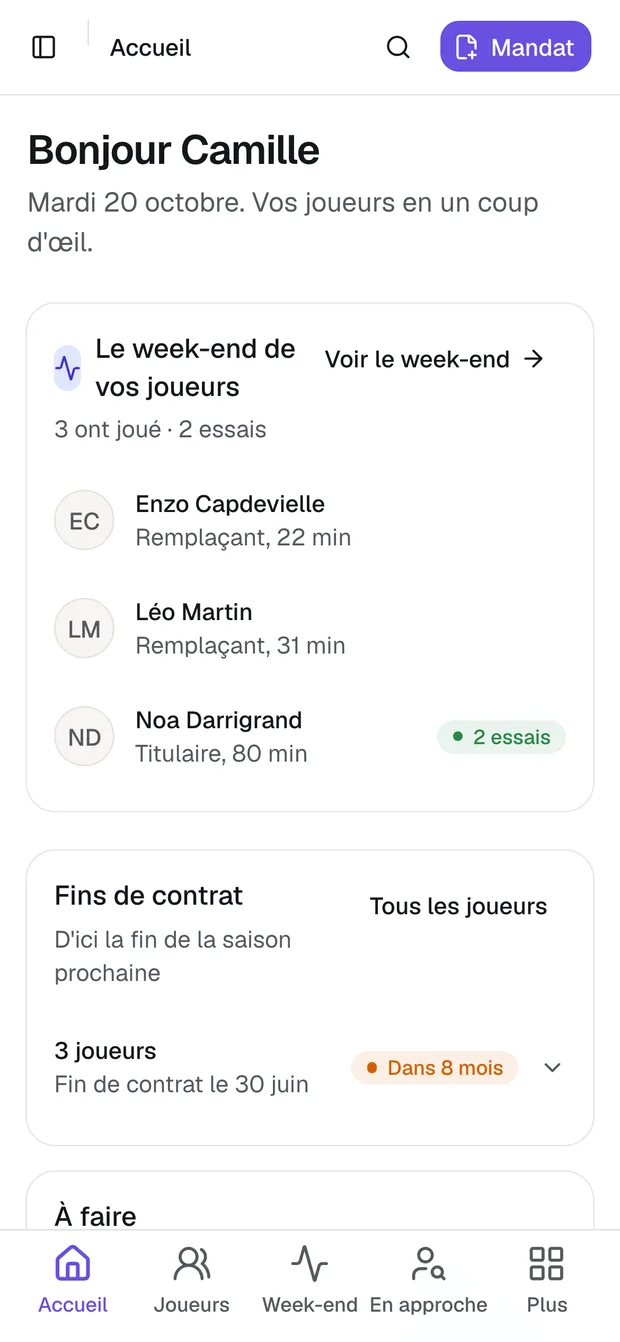 Accueil de l'agent sur téléphone